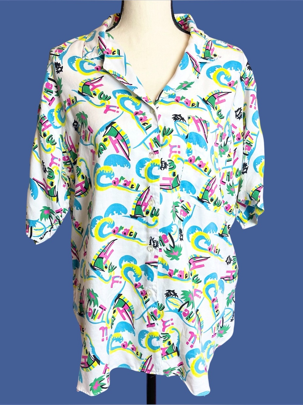 Vintage 1990s Gap Clothing Co Women's L Funky Summer Print Button Down Shirt